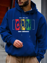 'Keep Smiling' Print Hoodie Men's Pullover Sweatshirt