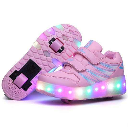 Girl's LED Light Up Roller Shoes with Hook and Loop Closure
