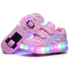 Girl's LED Light Up Roller Shoes with Hook and Loop Closure