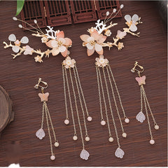 Chinese Style Flower Hair Clips & Earrings Set