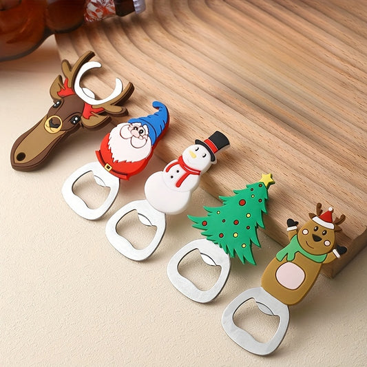 5pcs Festive Magnetic Bottle Openers Santa, Snowman, Reindeer, Christmas Tree