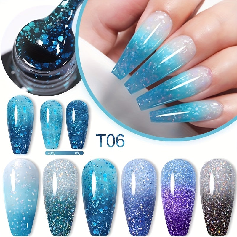 15ML Temperature Changing Gel Nail Polish Pink Red Glitter Nail Polish