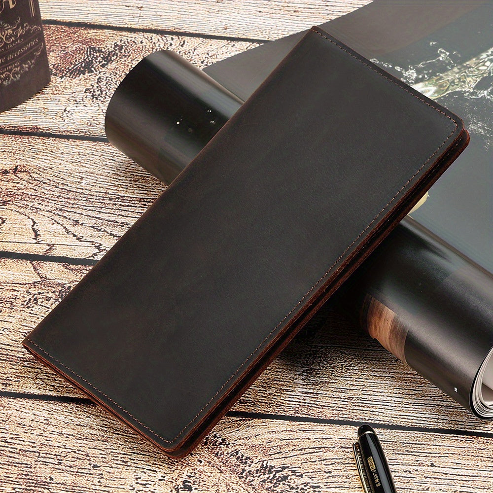 Leather Long Bifold Checkbook Wallet for Men