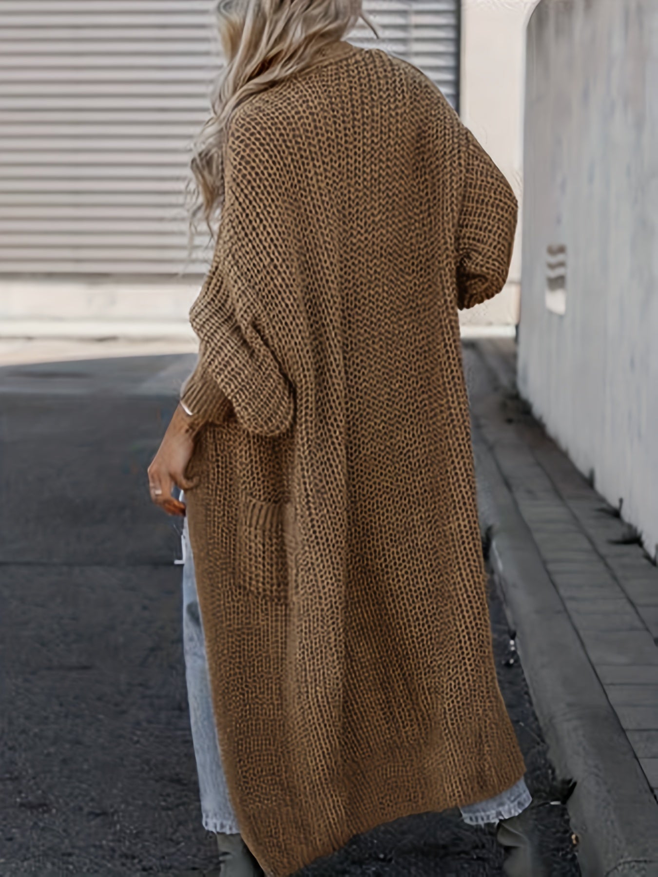  Solid Long Sleeve Open Front Cardigan With Pockets