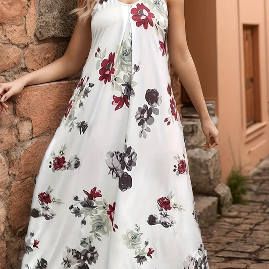 Floral Print V Neck Maxi Cami for Plus Size