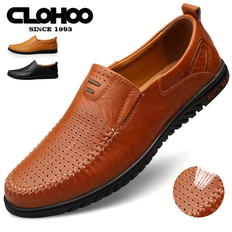 CLOHOO Two layer Cowhide Rubber Sole Hollow Loafers Shoes