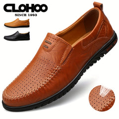 CLOHOO Two layer Cowhide Rubber Sole Hollow Loafers Shoes