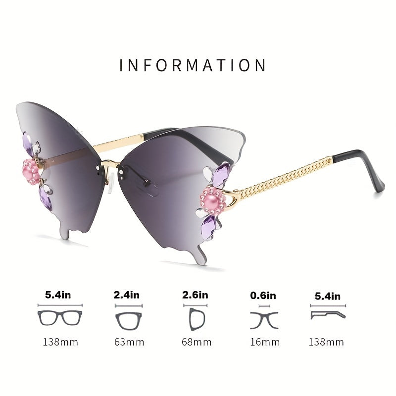 Rhinestone Gradient Butterfly Rimless Sunglasses UV400