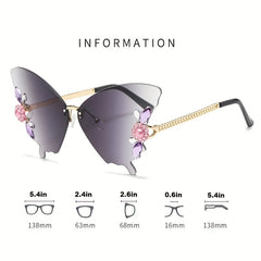 Rhinestone Gradient Butterfly Rimless Sunglasses UV400