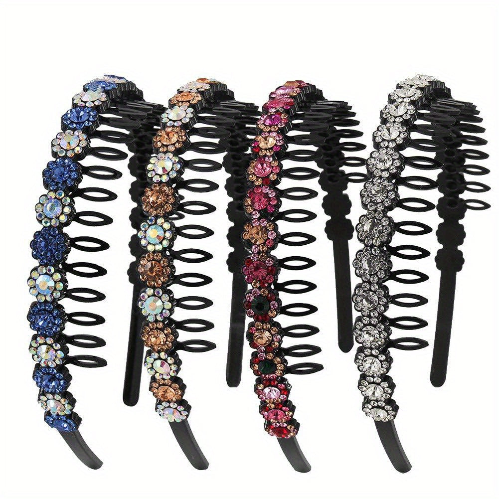 Colorful Rhinestone Flower Tooth Headband for Skincare and Makeup