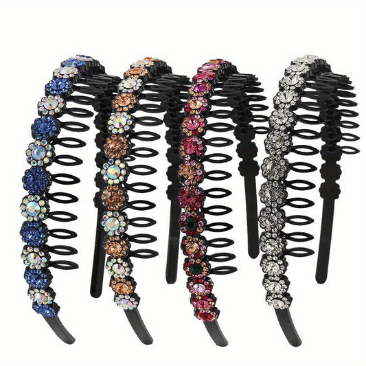 Colorful Rhinestone Flower Tooth Headband for Skincare and Makeup