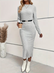  Ribbed Long Sleeve Bodycon Midi Dress