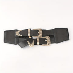 Double Layer Buckle Waistband Elastic Wide Belt Gothic Women Corset Dress Girdle