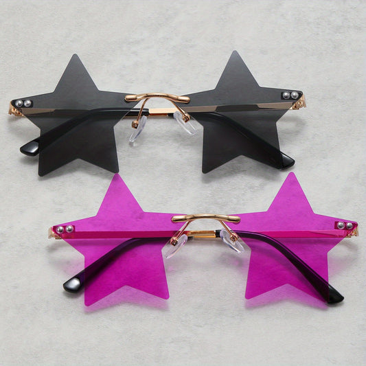 Funky Pentagram Star Sunglasses Party Glasses Rimless Y2K 90s Colorful