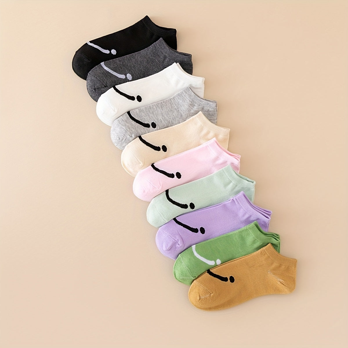 10 Pairs Smiling Print Socks Low Cut Ankle Stockings