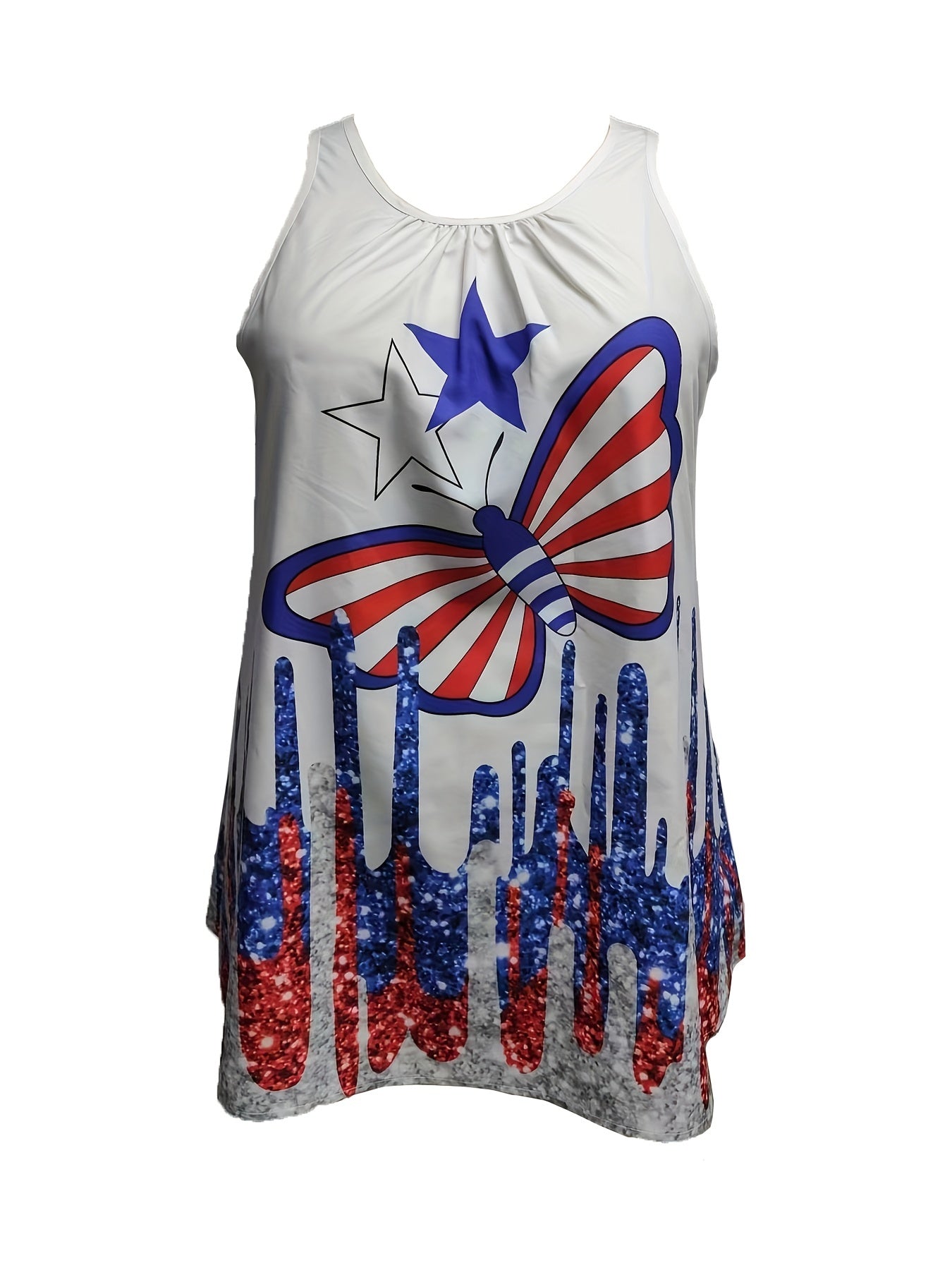  Butterfly & Star Print Round Neck Tank Top