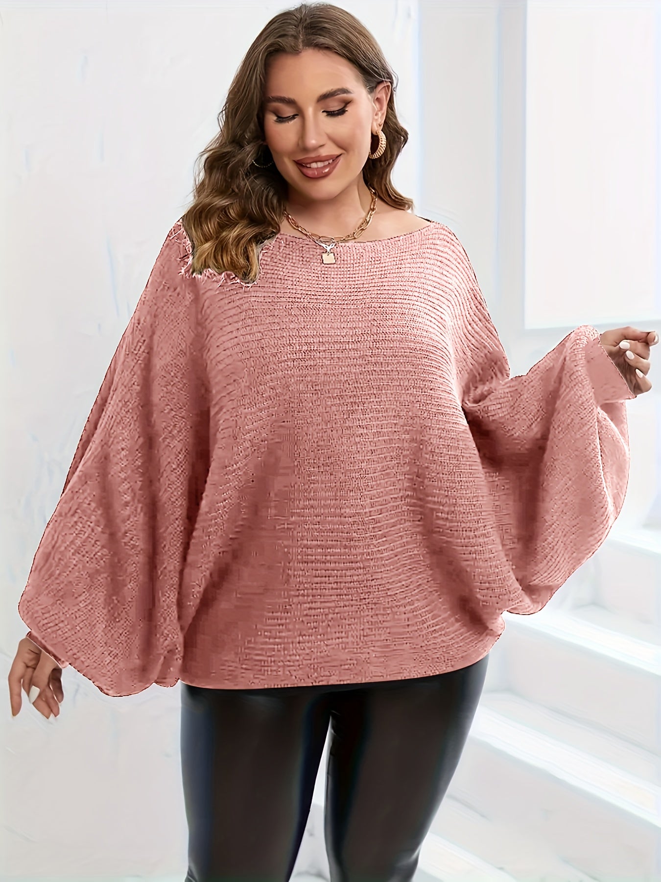  Off Shoulder Batwing Solid Sweater Women's Plus Casual