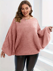  Off Shoulder Batwing Solid Sweater Women's Plus Casual