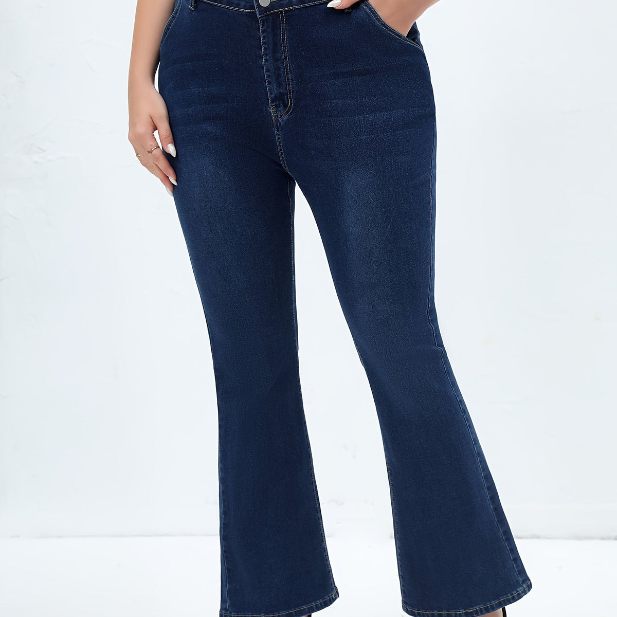  Solid Button Fly High Rise Flared Leg Jeans