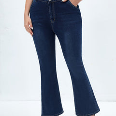  Solid Button Fly High Rise Flared Leg Jeans