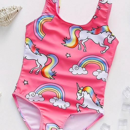 Girls Unicorn Print One Piece Tankini Swimsuit