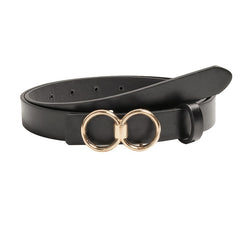 Double Round Buckle Casual Belt Solid PU Leather Waist Belts