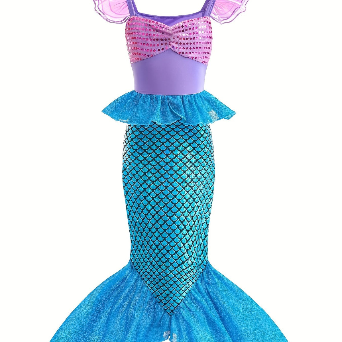 Girls Block Ruffle Trim Mermaid Princess Dress Costume Dress Up