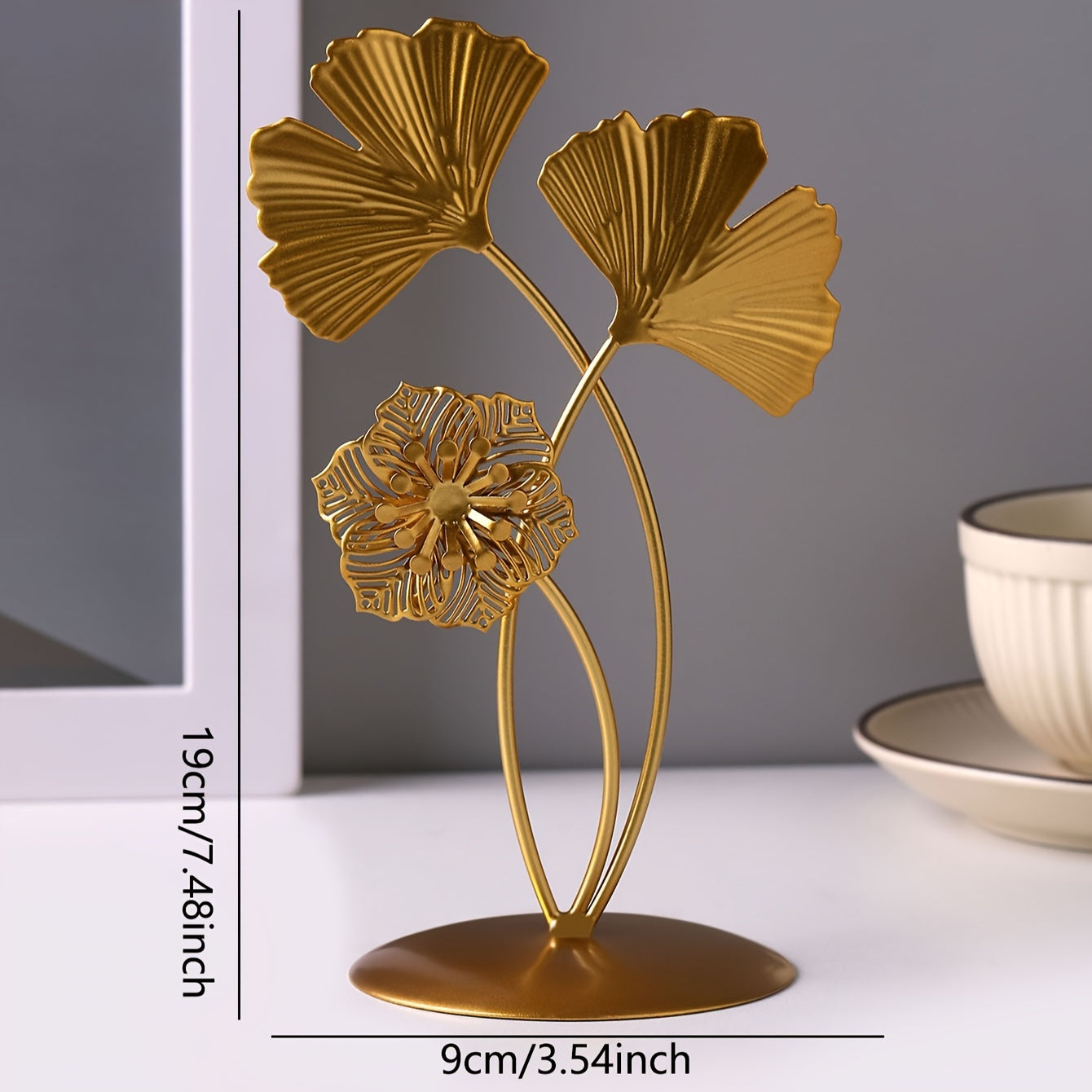 Metal Ginkgo Leaf Figurine Handcrafted Flower Art Piece for Home Decor