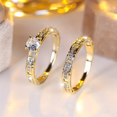 2pcs CZ Hollow Rings Set Men's Wedding Gorgeous Couple Ring Jewelry