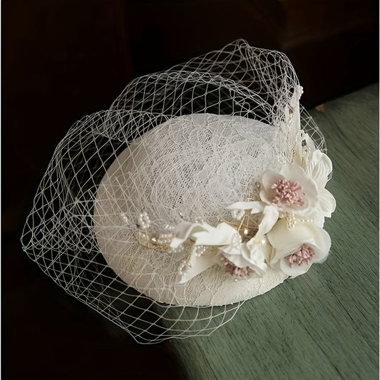 French Style Fascinator Hat Mesh Flower Beret Women