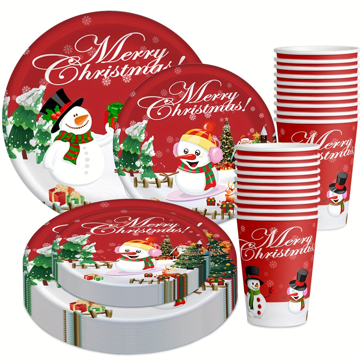 Snowman Christmas Party Supplies Set - 30 Pieces Disposable Dinnerware