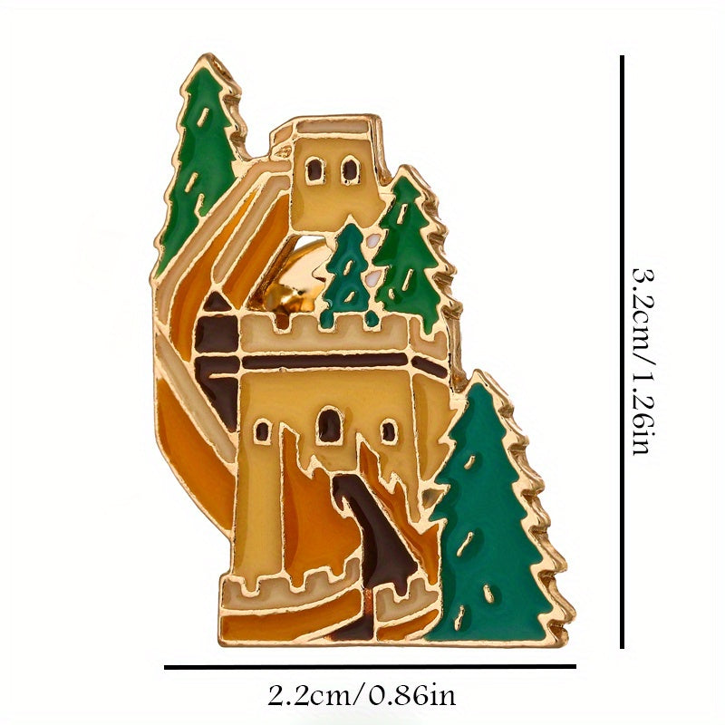 Chinese Style Scenic Monument Brooch DIY Clothes Hat Bag Backpack Accessory
