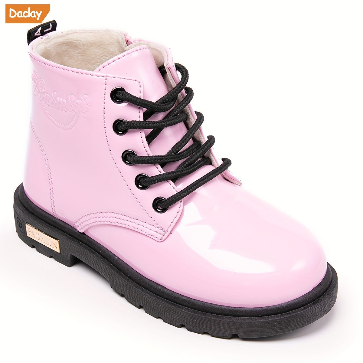 Daclay Kids Boots Soft Fleece Lining Durable Rubber Soles Mid Calf Lace up