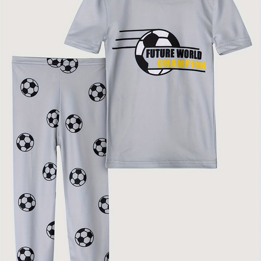 Boys Football Graphic Pajamas Set Short Sleeve Top & Trousers