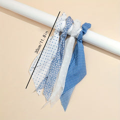 4pcs Polka Dot Hair Rope Ribbon Tails Hair Ring Elastic Ponytail Holder
