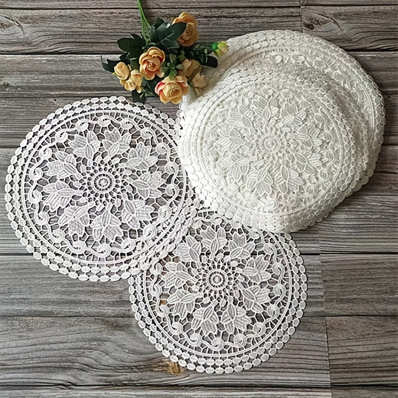 1pc PET Lace Placemat Hollow out Table Pad Light European Lace Round Coaster Bow