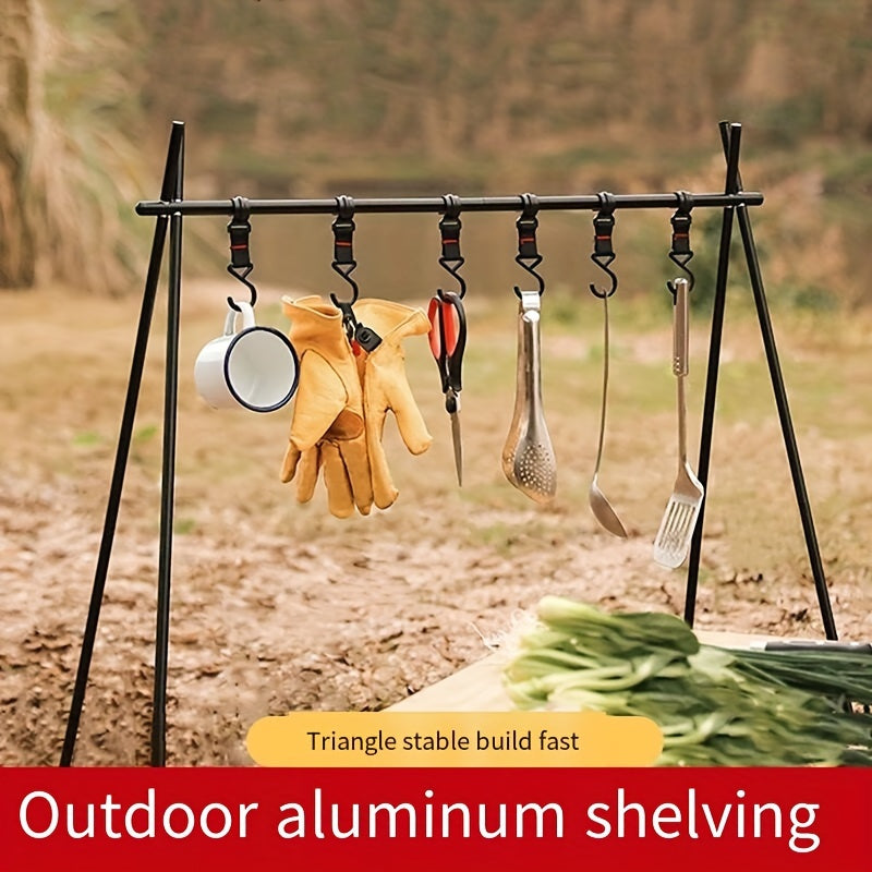 Foldable Camping Storage Rack with Hooks and Pouch
