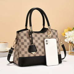 Geometric Plaid Faux Leather Top Handle Bag for Women