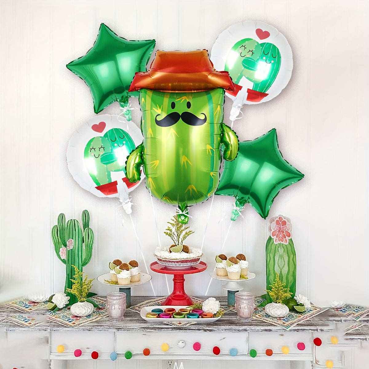 5pcs Green Cactus Balloon Set Birthday Party Decoration