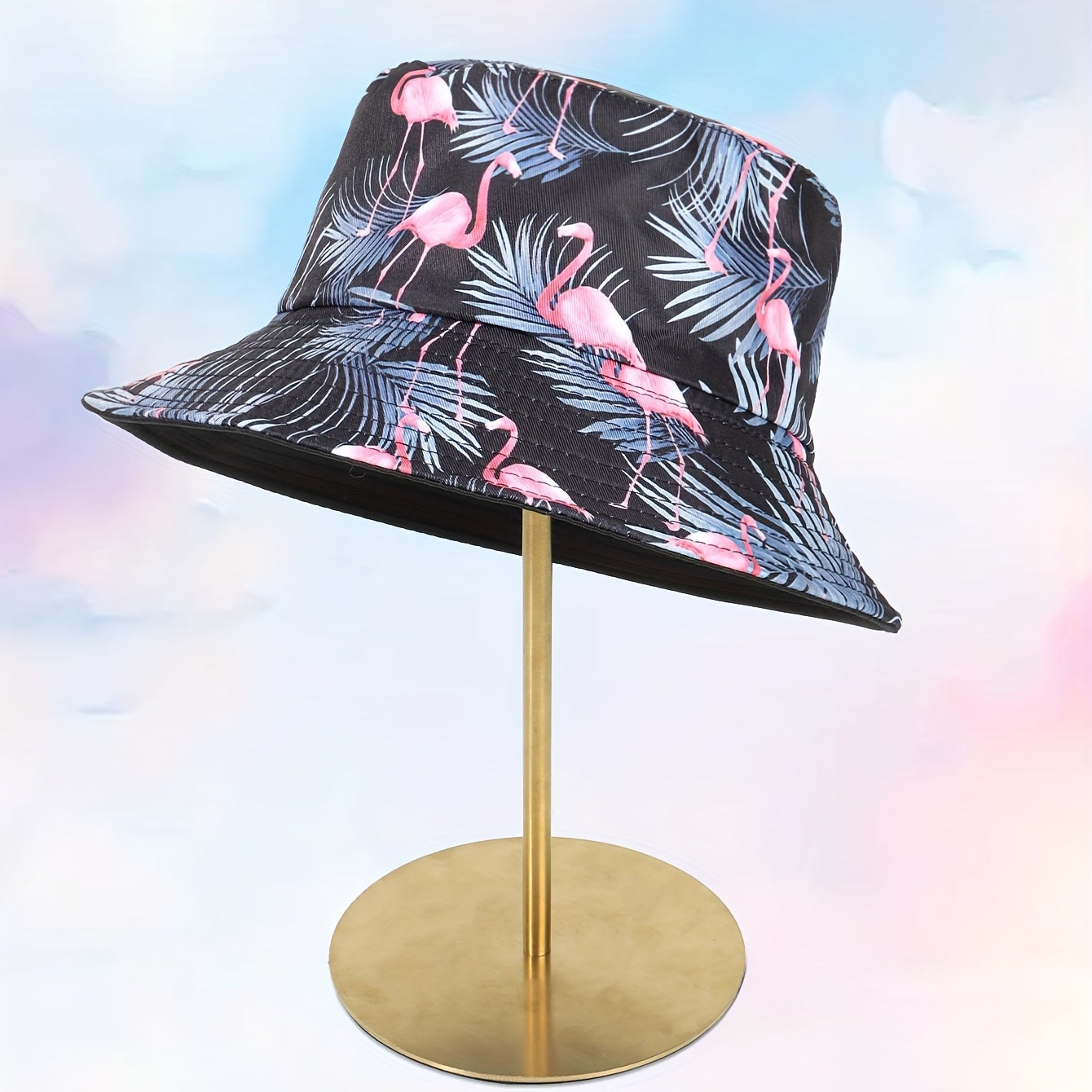 Flamingo Branch Bucket Hat Reversible Cartoon Print Basin Hat Sunscreen Fisherma