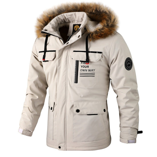 Men's Waterproof Padded Jacket With Faux Fur Hoodie Coat