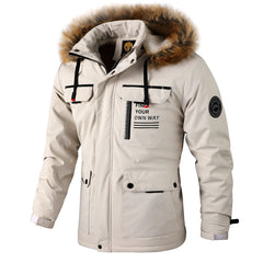 Men's Waterproof Padded Jacket With Faux Fur Hoodie Coat