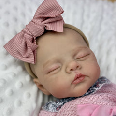 Beige Asleep Reborn Baby Doll, Pink Flower Dress, Headband Set