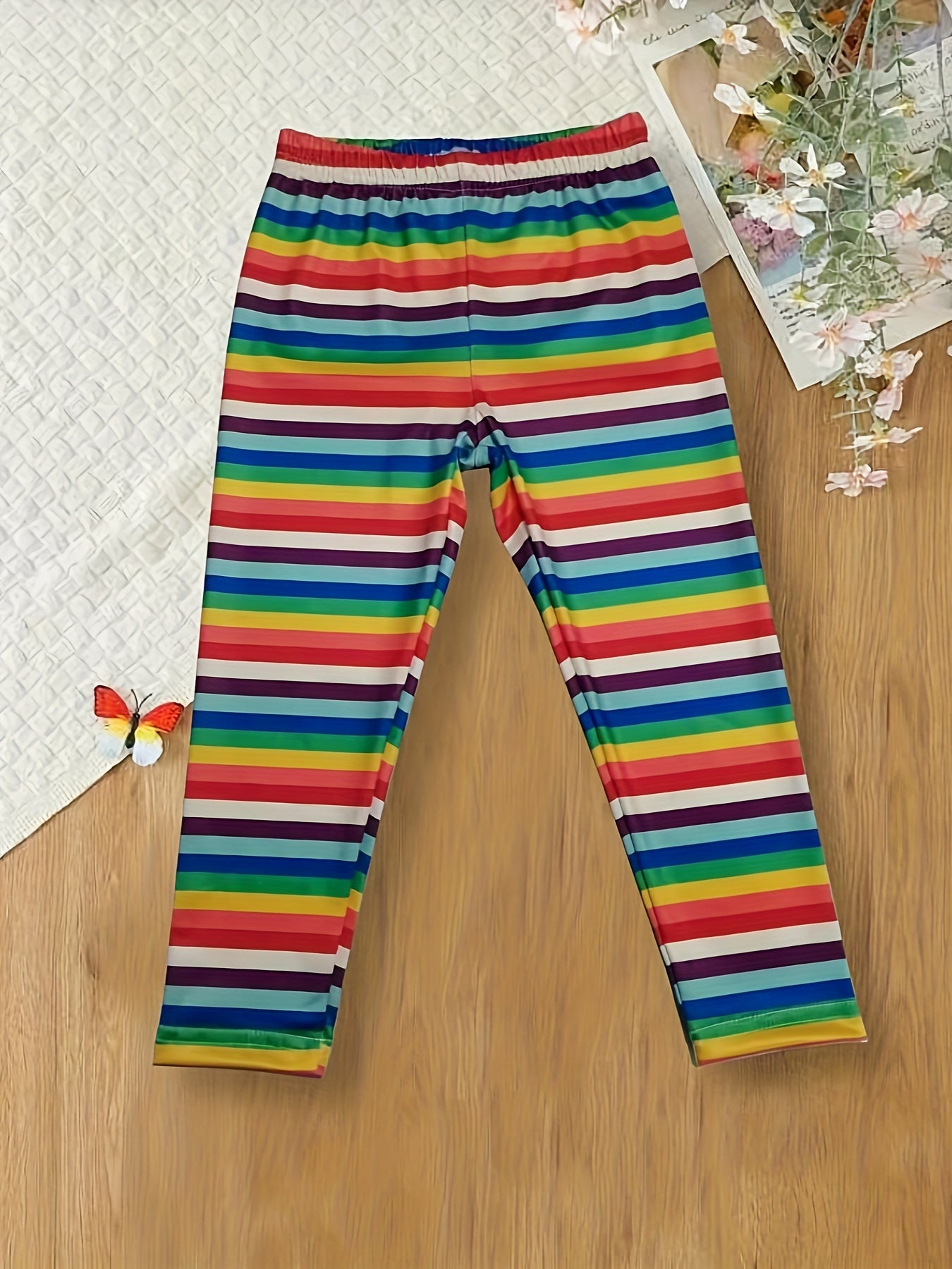 Rainbow Striped Leggings Girls All Seasons Sports Gift
