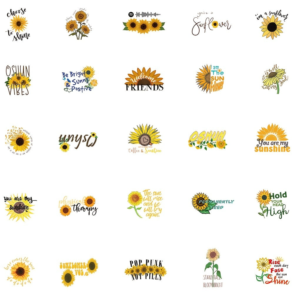 50pcs Cute Sunflower Stickers for Phone Notebook Water Cup