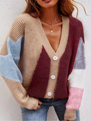  Colorblock Long Sleeve Knitted Cardigan