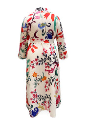  Floral Print Long Sleeve Shirt Dress With Belt