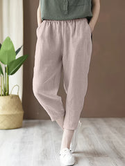  Elastic High Rise Crop Pants with Pockets