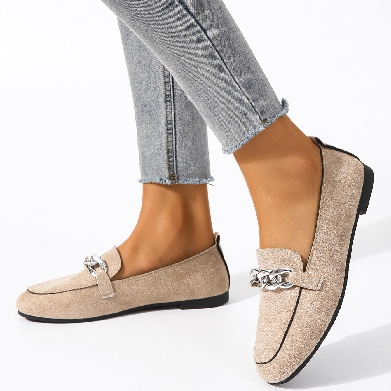 Metal Chain Decor Flat Loafers Women's Shoes