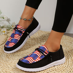 Flag Pattern Low Lace Up Flat Canvas Shoes for Women
